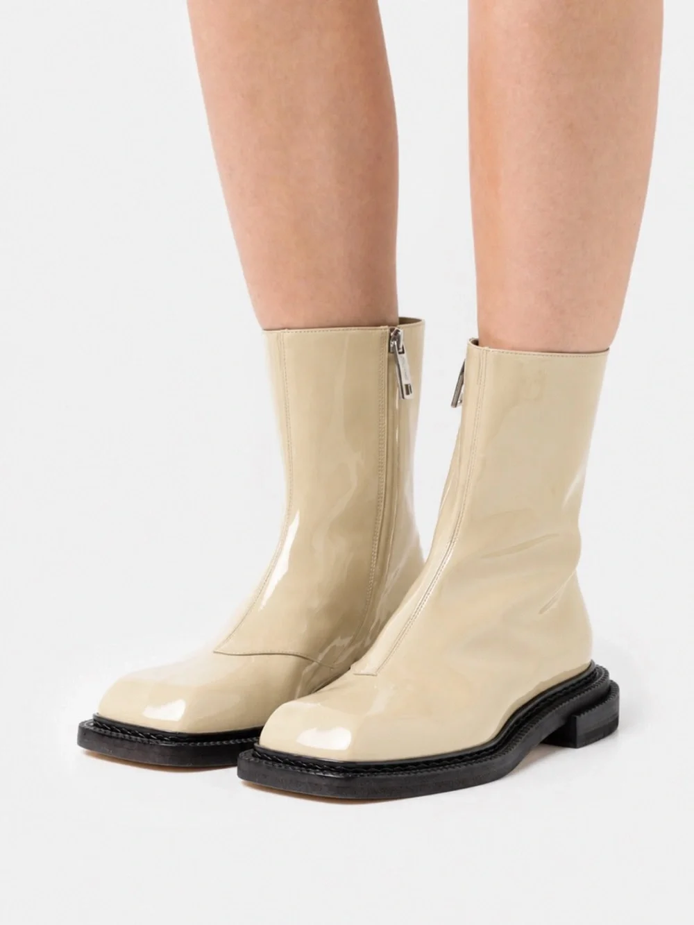 Sportmax by Max Mara Aiello Patent Leather Ankle Boots Ivory Shoes IT 39 US 9
